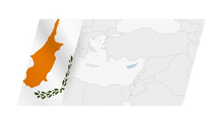 Cyprus map in modern style with flag of Cyprus on left side. Vector illustration of a map.のイラスト素材