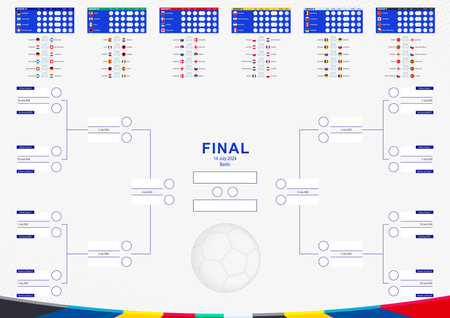 Football results table of European Football tournament 2024. Soccer tournament match schedule 2024. Vector football background.のイラスト素材