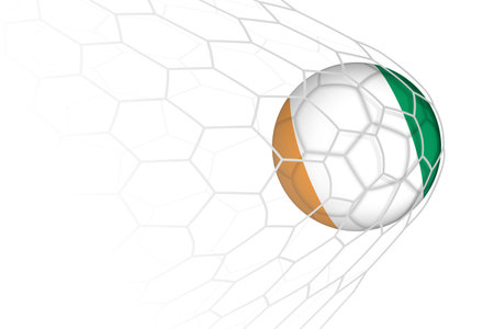Ivory Coast flag soccer ball in net. Vector sport illustration.のイラスト素材