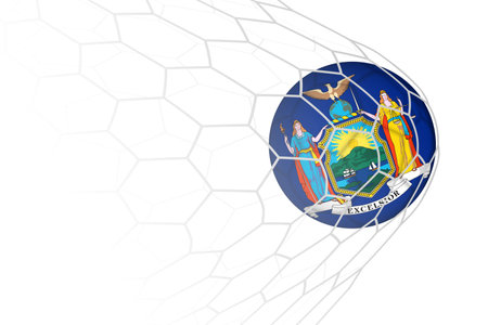 New York flag soccer ball in net. Vector sport illustration.のイラスト素材