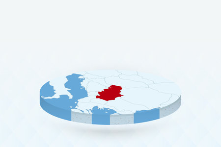 3D Isometric Map Highlighting Serbia in Red. Vector illustration.のイラスト素材