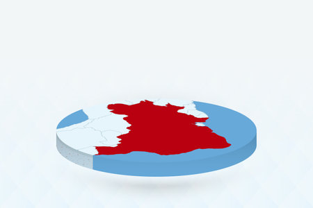 3D Isometric Map Highlighting Brazil in Red. Vector illustration.のイラスト素材
