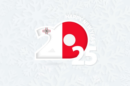 New Year 2025 for Malta on snowflake background. Greeting Malta with new 2025 year.のイラスト素材