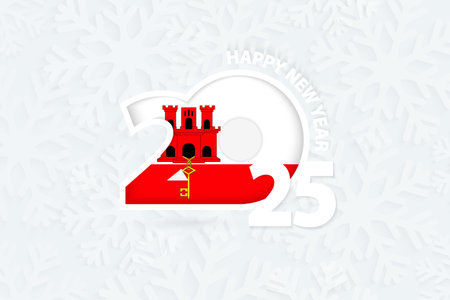 New Year 2025 for Gibraltar on snowflake background. Greeting Gibraltar with new 2025 year.のイラスト素材