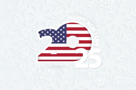 New Year 2025 for USA on snowflake background. Greeting USA with new 2025 year.のイラスト素材