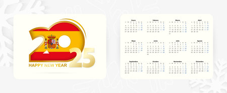 Horizontal Pocket Calendar 2025 in Spanish language. New Year 2025 icon with flag of Spain. Vector calendar.のイラスト素材