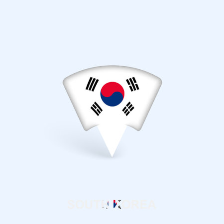 South Korea Flag Map Pointer Design with Shadow. Vector illustrator.のイラスト素材