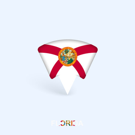 Florida Flag Map Pointer Design with Shadow. Vector illustrator.のイラスト素材