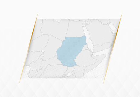 Sudan Map in Blue with Gold Framed Accents. Modern Vector Map of Sudan. Vector Illustration.のイラスト素材