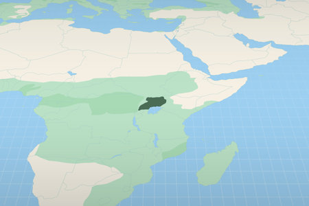 Uganda highlighted on a detailed map, geographic location of Uganda. Vector Map.のイラスト素材