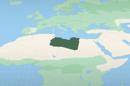 Libya highlighted on a detailed map, geographic location of Libya. Vector Map.のイラスト素材