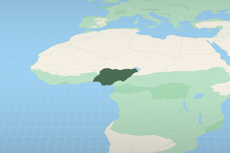 Nigeria highlighted on a detailed map, geographic location of Nigeria. Vector Map.のイラスト素材
