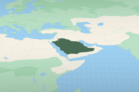 Saudi Arabia highlighted on a detailed map, geographic location of Saudi Arabia. Vector Map.のイラスト素材