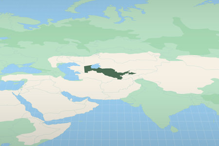 Uzbekistan highlighted on a detailed map, geographic location of Uzbekistan. Vector Map.のイラスト素材