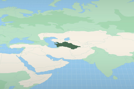 Turkmenistan highlighted on a detailed map, geographic location of Turkmenistan. Vector Map.のイラスト素材