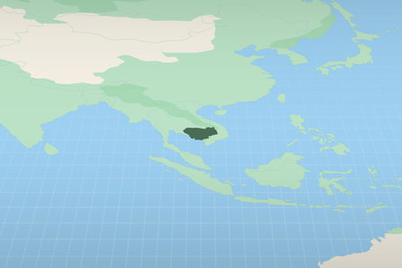 Cambodia highlighted on a detailed map, geographic location of Cambodia. Vector Map.のイラスト素材