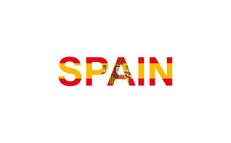 Letters Spain in the style of the country flag. Spain word in national flag style. Vector illustration.のイラスト素材