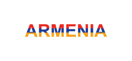 Letters Armenia in the style of the country flag. Armenia word in national flag style. Vector illustration.のイラスト素材