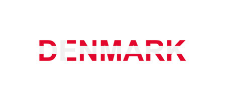 Letters Denmark in the style of the country flag. Denmark word in national flag style. Vector illustration.のイラスト素材