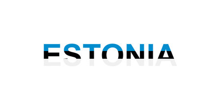 Letters Estonia in the style of the country flag. Estonia word in national flag style. Vector illustration.のイラスト素材