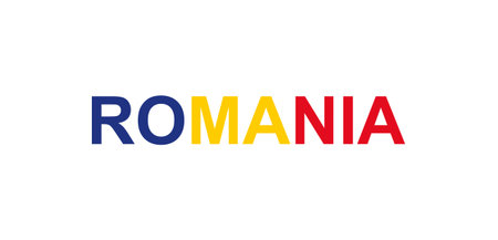 Letters Romania in the style of the country flag. Romania word in national flag style. Vector illustration.のイラスト素材