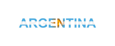 Letters Argentina in the style of the country flag. Argentina word in national flag style. Vector illustration.のイラスト素材
