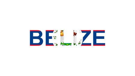 Letters Belize in the style of the country flag. Belize word in national flag style. Vector illustration.のイラスト素材