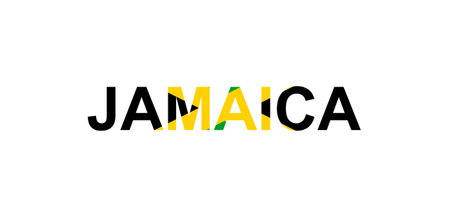 Letters Jamaica in the style of the country flag. Jamaica word in national flag style. Vector illustration.のイラスト素材