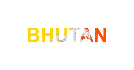 Letters Bhutan in the style of the country flag. Bhutan word in national flag style. Vector illustration.のイラスト素材