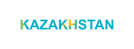 Letters Kazakhstan in the style of the country flag. Kazakhstan word in national flag style. Vector illustration.のイラスト素材