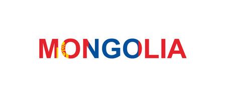 Letters Mongolia in the style of the country flag. Mongolia word in national flag style. Vector illustration.のイラスト素材