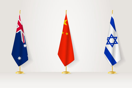 Political gathering of governments. Flags of Australia, China and Israel. Flags set.のイラスト素材