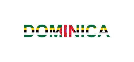Letters Dominica in the style of the country flag. Dominica word in national flag style. Vector illustration.のイラスト素材