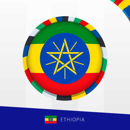 Ethiopia Flag with Colorful Circle Border. Vector icon.のイラスト素材