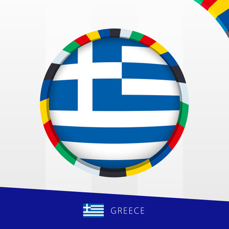 Greece Flag with Colorful Circle Border. Vector icon.のイラスト素材