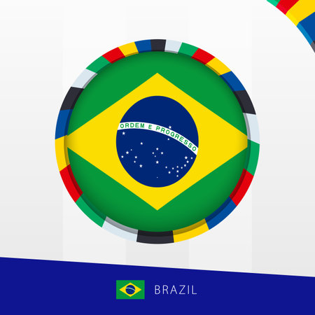 Brazil Flag with Colorful Circle Border. Vector icon.のイラスト素材