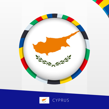 Cyprus Flag with Colorful Circle Border. Vector icon.のイラスト素材