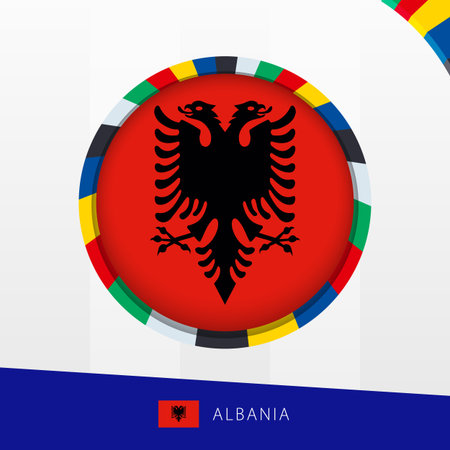 Albania Flag with Colorful Circle Border. Vector icon.のイラスト素材