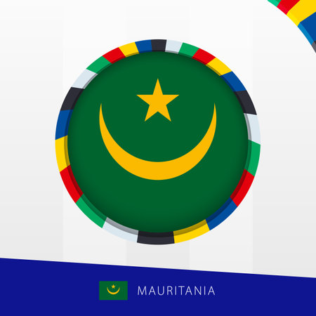 Mauritania Flag with Colorful Circle Border. Vector icon.のイラスト素材