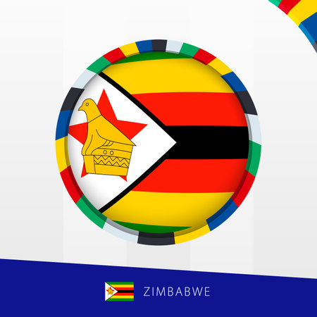 Zimbabwe Flag with Colorful Circle Border. Vector icon.のイラスト素材