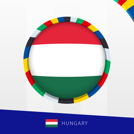 Hungary Flag with Colorful Circle Border. Vector icon.のイラスト素材