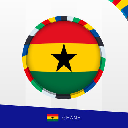 Ghana Flag with Colorful Circle Border. Vector icon.のイラスト素材
