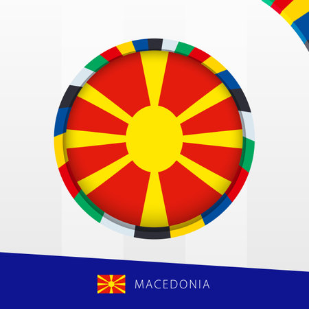 North Macedonia Flag with Colorful Circle Border. Vector icon.のイラスト素材