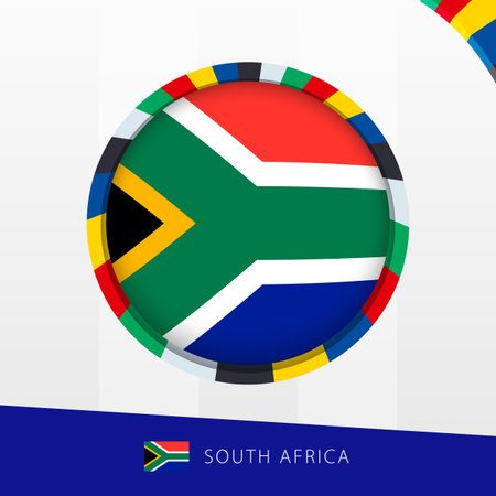 South Africa Flag with Colorful Circle Border. Vector icon.のイラスト素材
