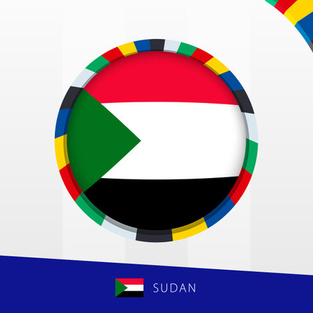 Sudan Flag with Colorful Circle Border. Vector icon.のイラスト素材