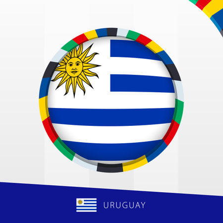 Uruguay Flag with Colorful Circle Border. Vector icon.のイラスト素材