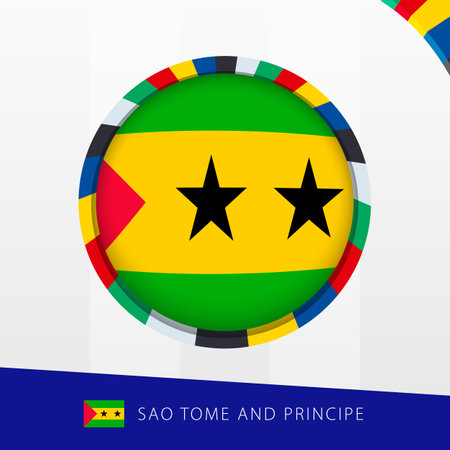 Sao Tome and Principe Flag with Colorful Circle Border. Vector icon.のイラスト素材