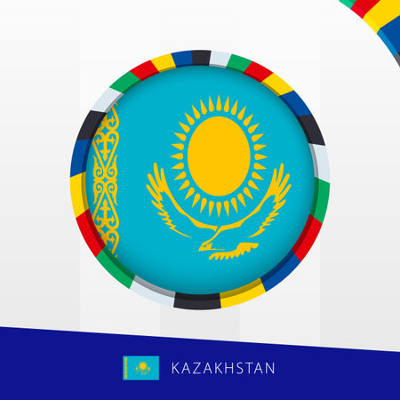 Kazakhstan Flag with Colorful Circle Border. Vector icon.のイラスト素材