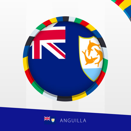 Anguilla Flag with Colorful Circle Border. Vector icon.のイラスト素材