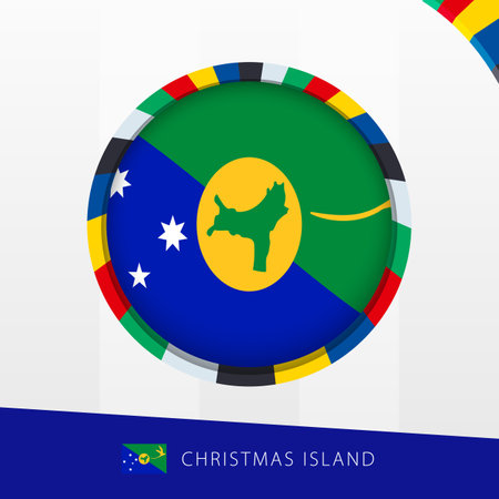 Christmas Island Flag with Colorful Circle Border. Vector icon.のイラスト素材
